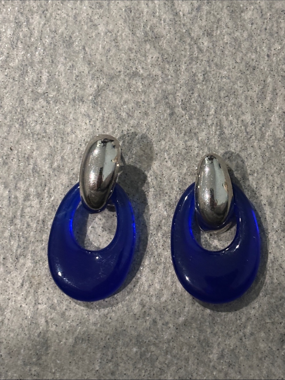 Vintage 1980’s Silver and Cobalt Blue Art Glass Drop Earrings